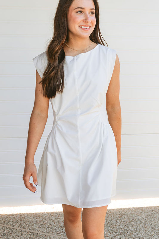 White Cap Sleeve Mini Dress