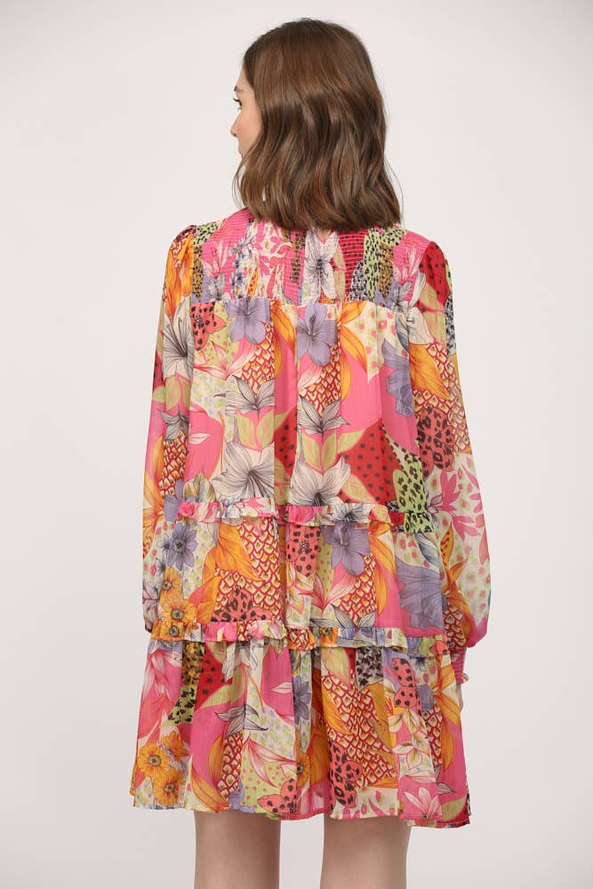 Printed Chiffon Smocked Yoke Dress