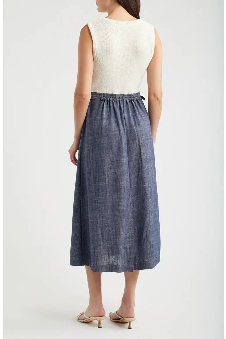 Cream Knit Top/Denim Skirt Twofer Dress