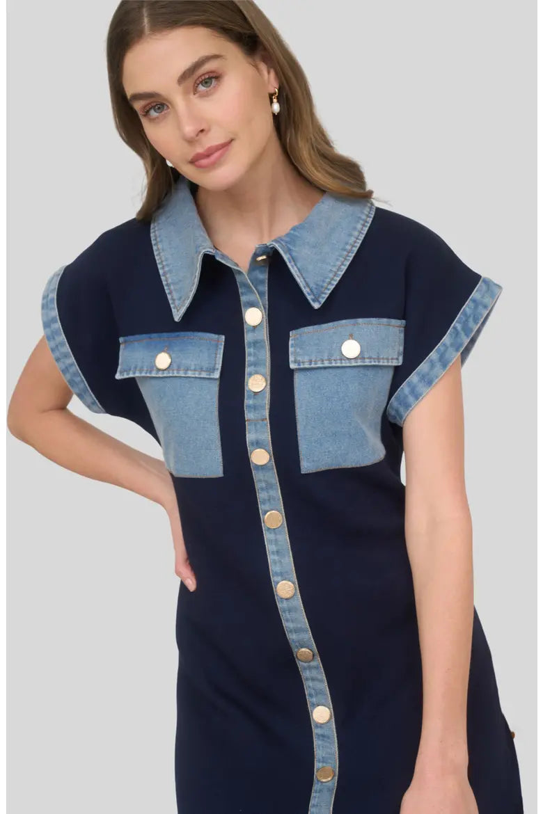 Navy Knit Denim Mini Dress