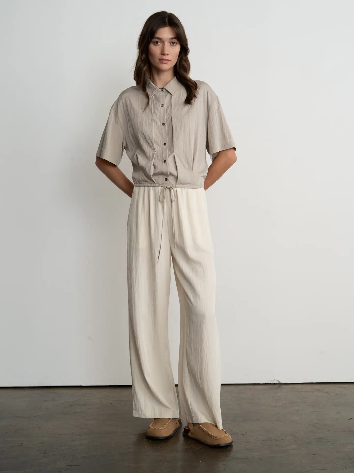 Taupe Pleated Detail Top