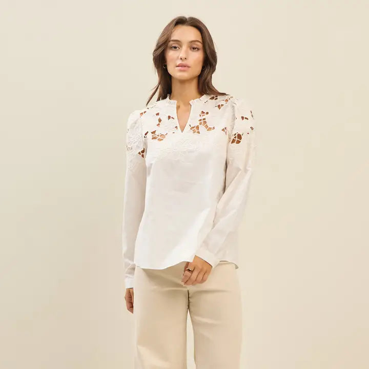 Cream Embroidered Cotton Top