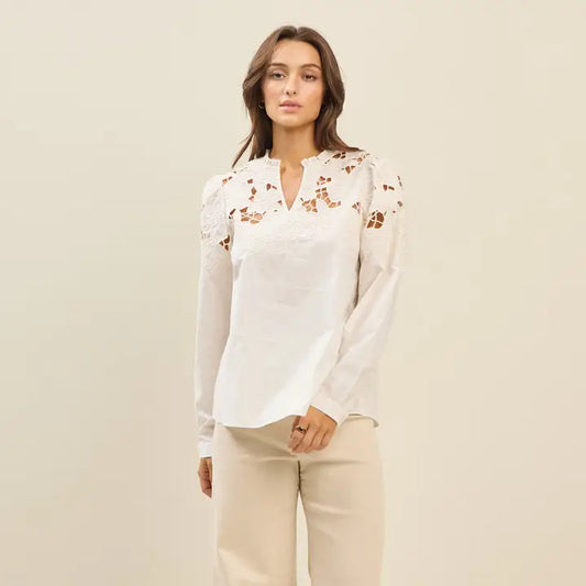 Cream Embroidered Cotton Top