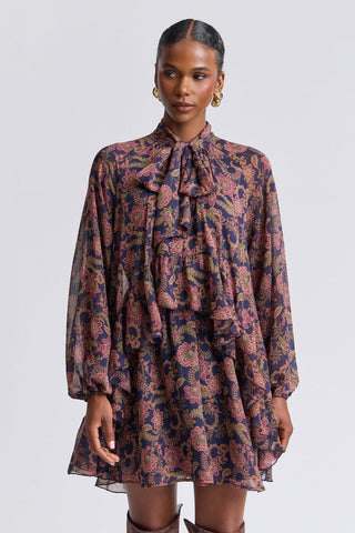 Paisley Chiffon Ruffle Mini Dress