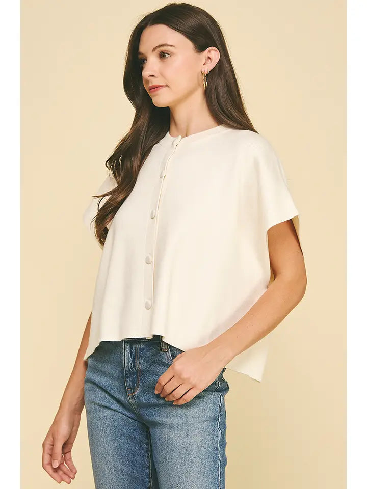Button Down Cap Sleeve Sweater