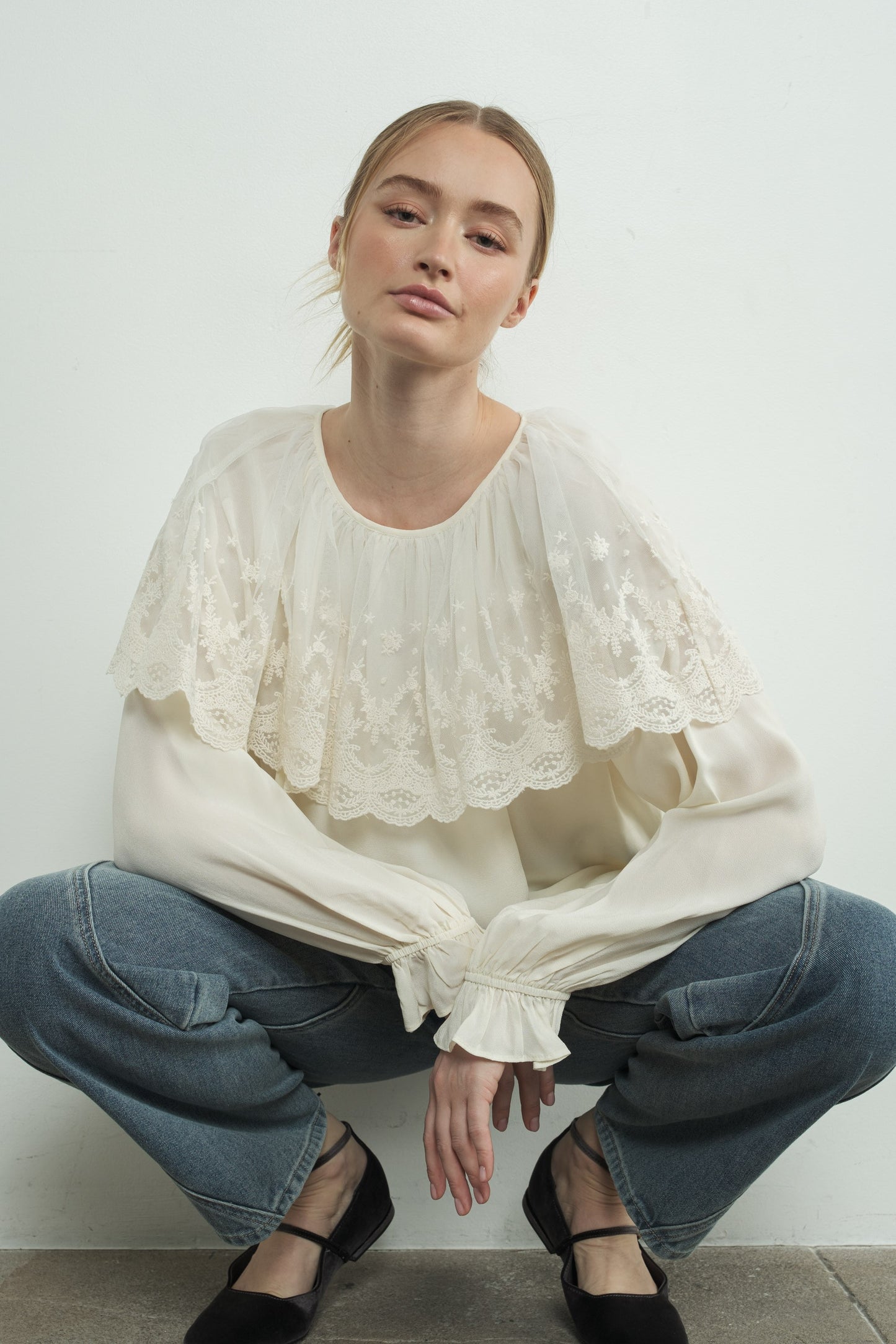 Cream Lace Cape Blouse