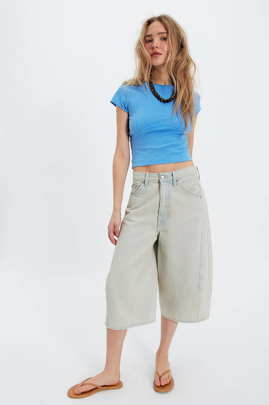 We The Free Protagonist Cropped Cap Sleeve Tee- Blue