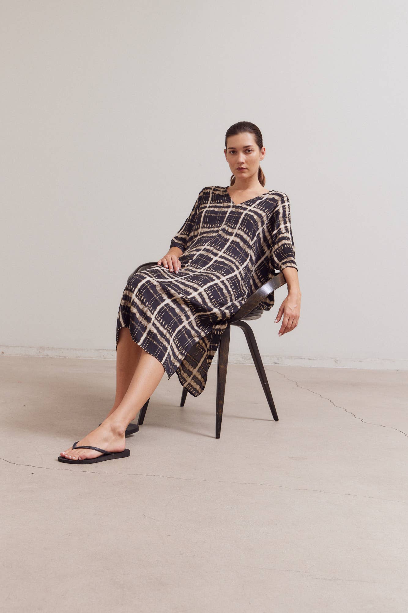 Black Satin Print Tunic Dress