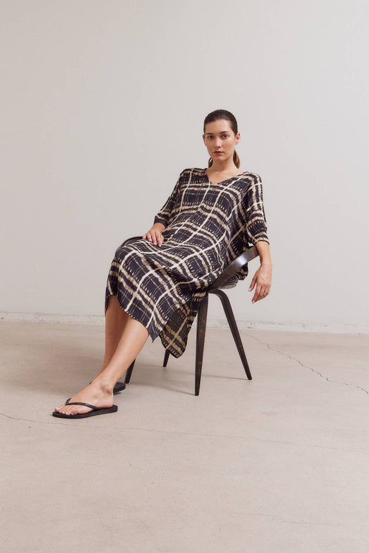 Black Satin Print Tunic Dress