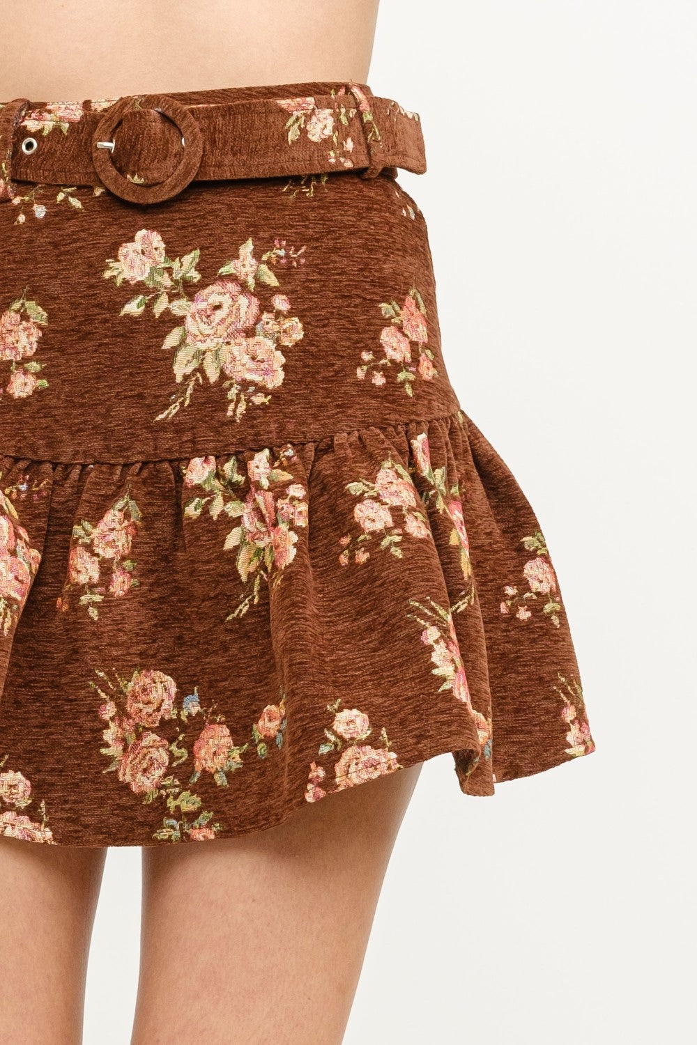 Minos Dark Brown Floral Mini Skirt