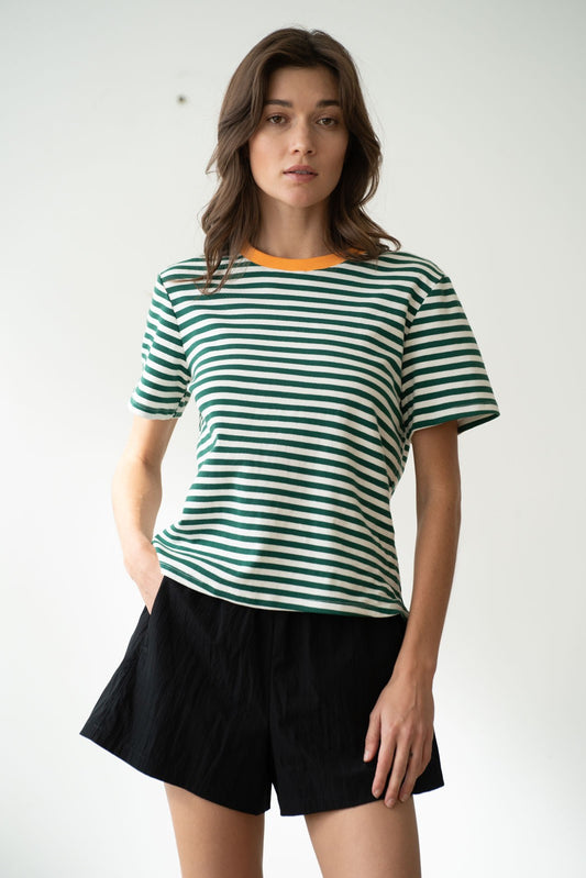 Green & White Striped T-Shirt
