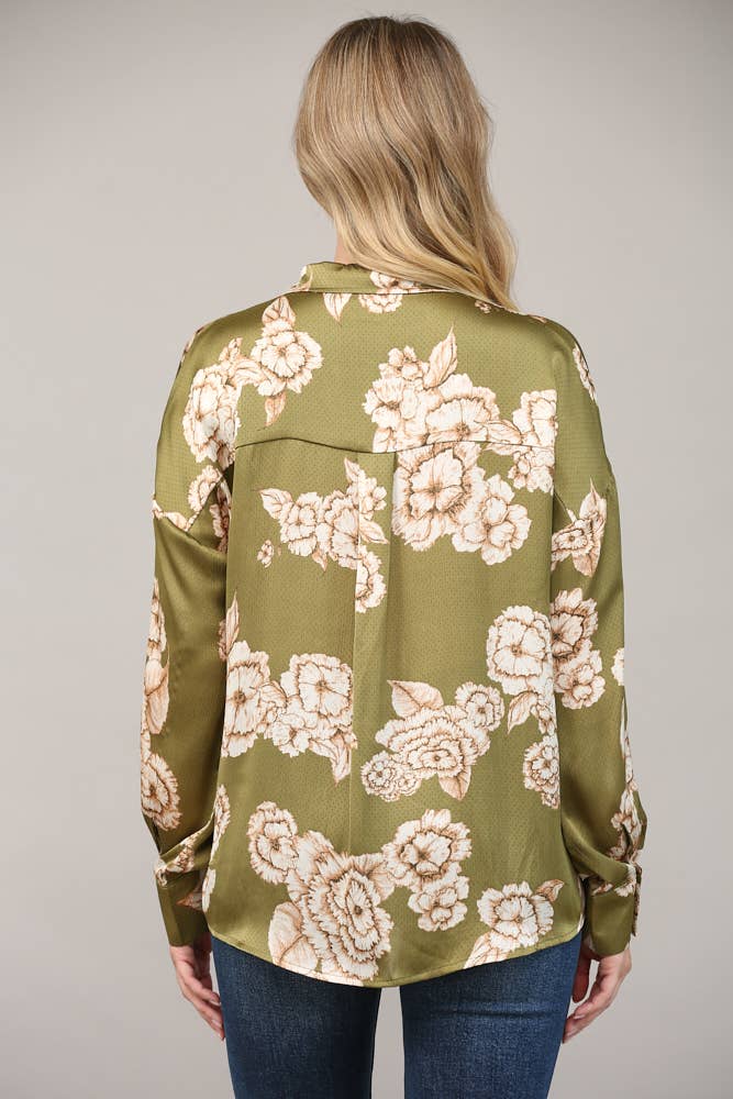Olive Floral Button Down Shirt