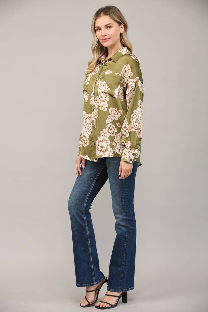 Olive Floral Button Down Shirt