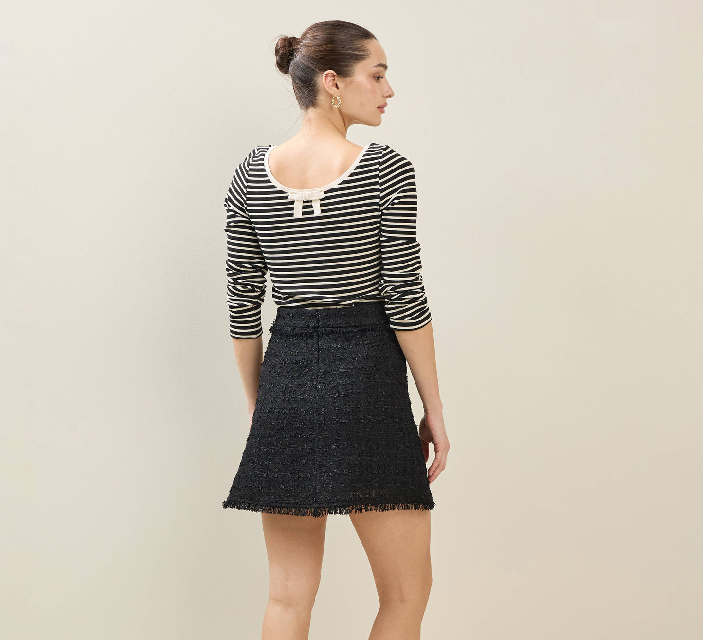 Black & Ivory Striped Mini Back Bow Top
