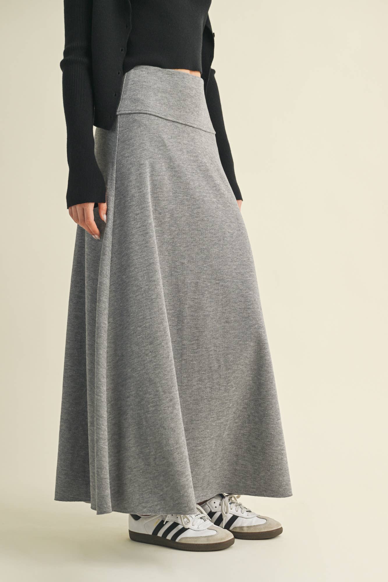 Grey Brushed Rib Maxi Skirt