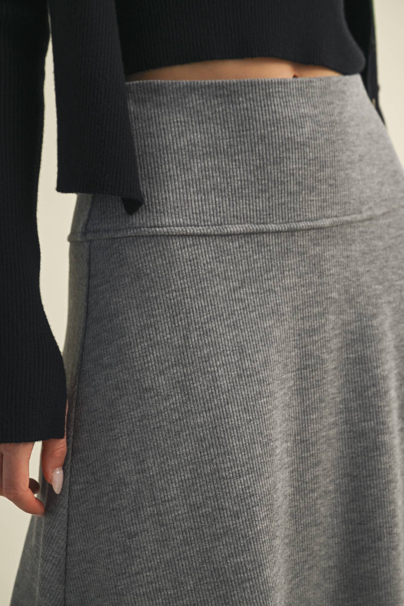 Grey Brushed Rib Maxi Skirt