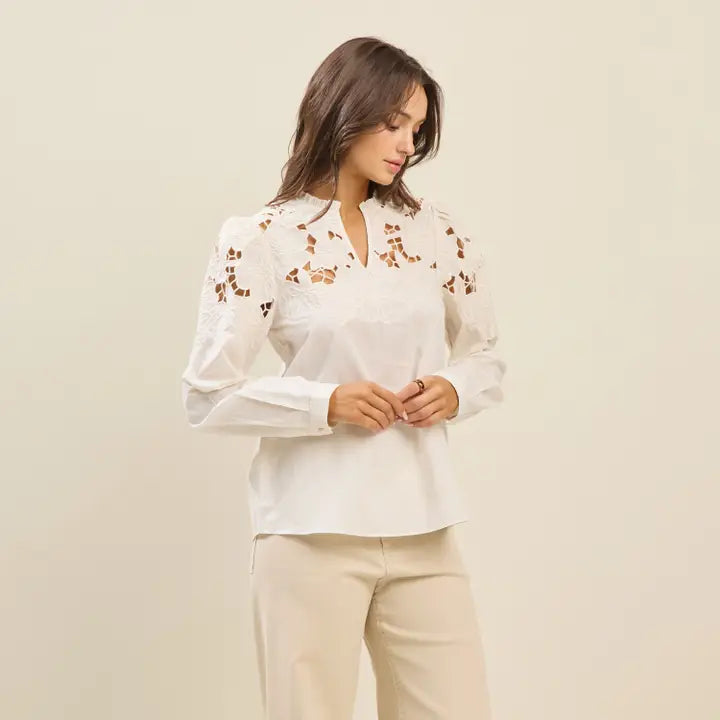 Cream Embroidered Cotton Top