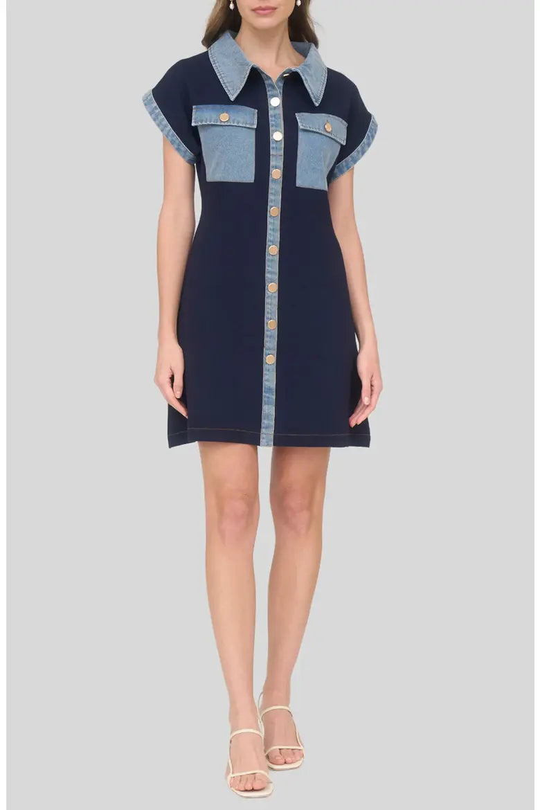 Navy Knit Denim Mini Dress