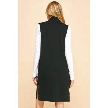 Black Sleeveless Open Cardigan