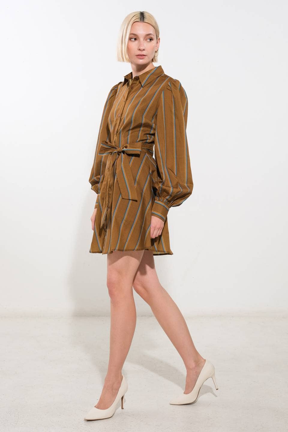 Brown Stiped Mini Dress