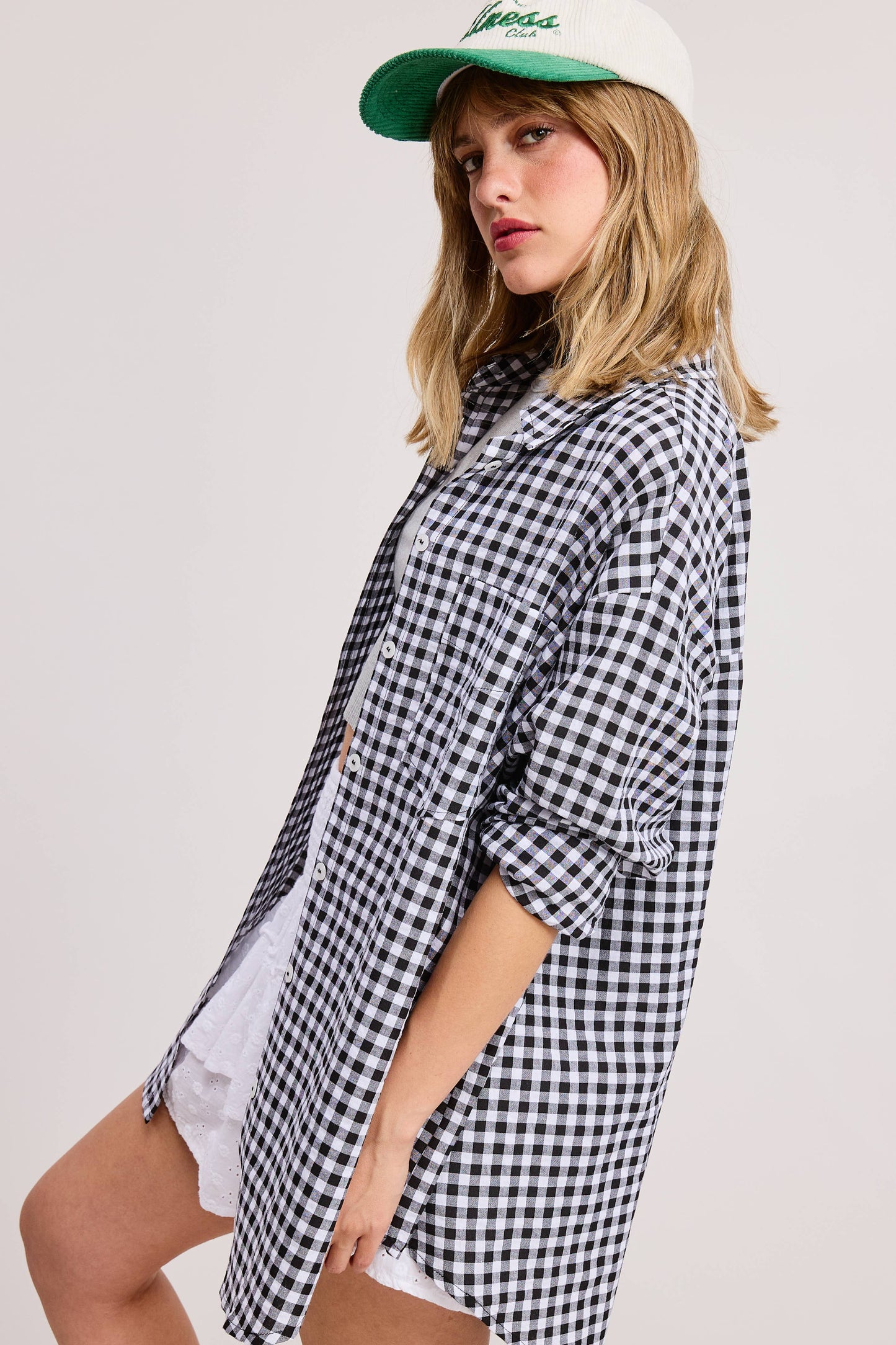 Black Oversized Gingham Button Down Shirt
