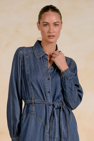 Long Sleeve Collared Maxi Dress - Denim