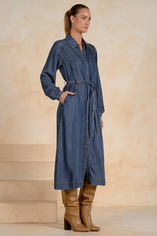 LS Collard Maxi Dress - Navy Wash