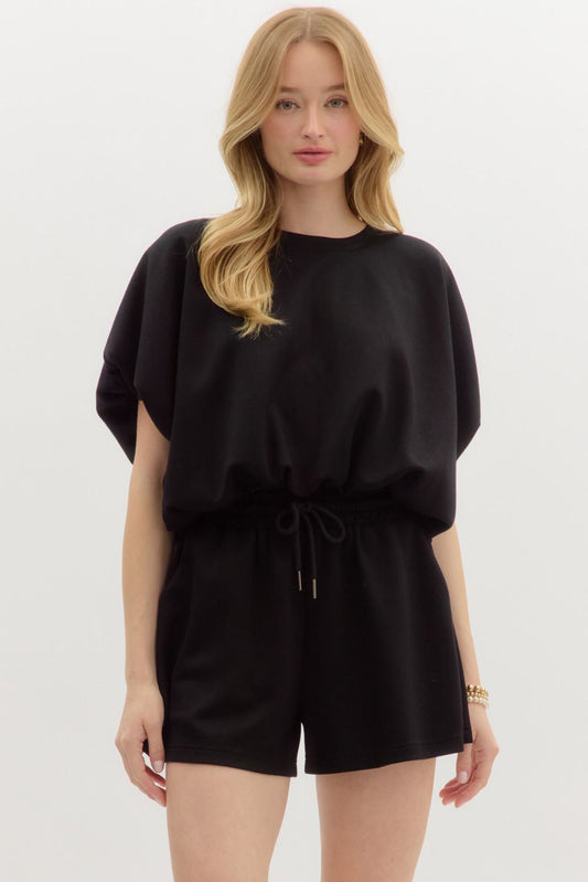 Black Jersey Knit Bubble Top