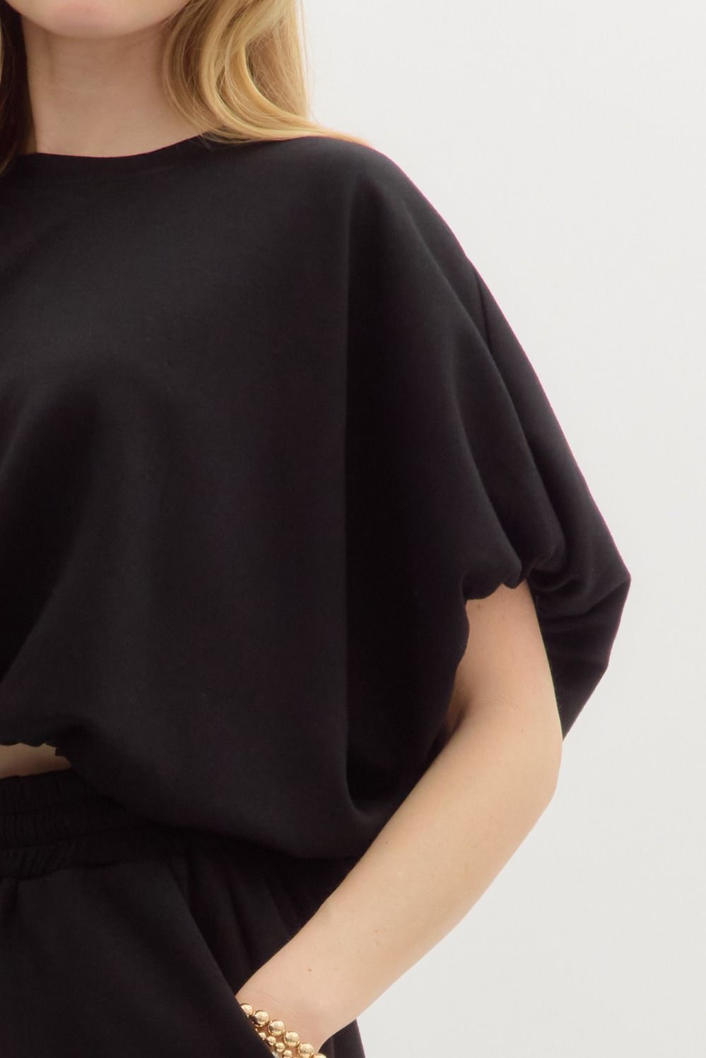 Black Jersey Knit Bubble Top