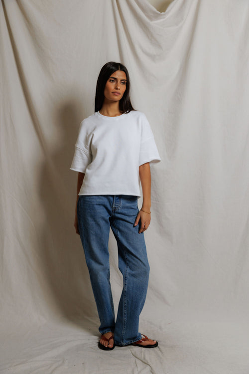 Perfect White Tee French Terry SS Sweatshirt - Ezra - White