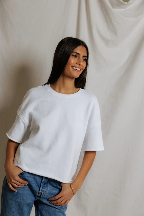Perfect White Tee French Terry SS Sweatshirt - Ezra - White