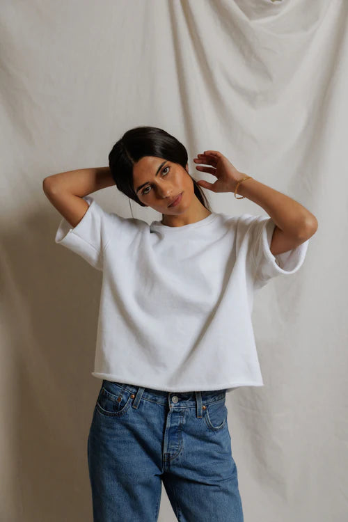 Perfect White Tee French Terry SS Sweatshirt - Ezra - White