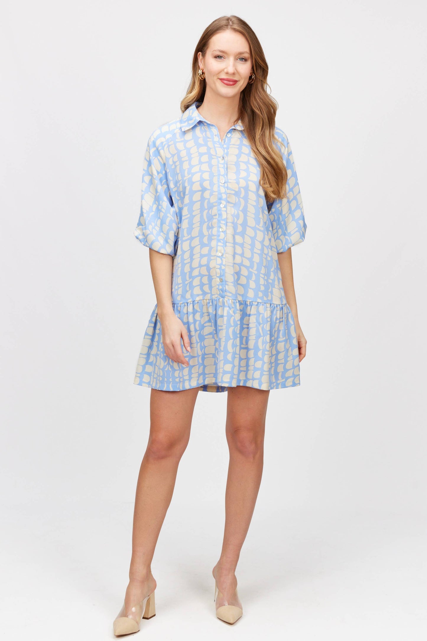 Geometric Print Puff Sleeve Dress