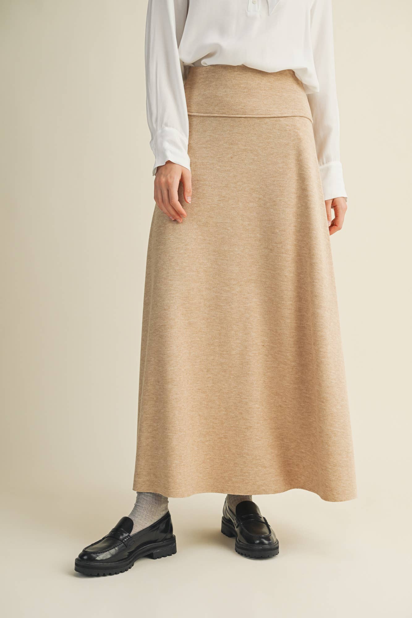 Grey Brushed Rib Maxi Skirt