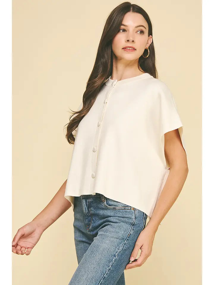 Button Down Cap Sleeve Sweater