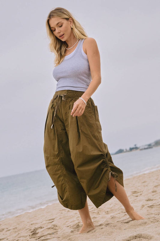 Olive Cotton Wide Leg Pants