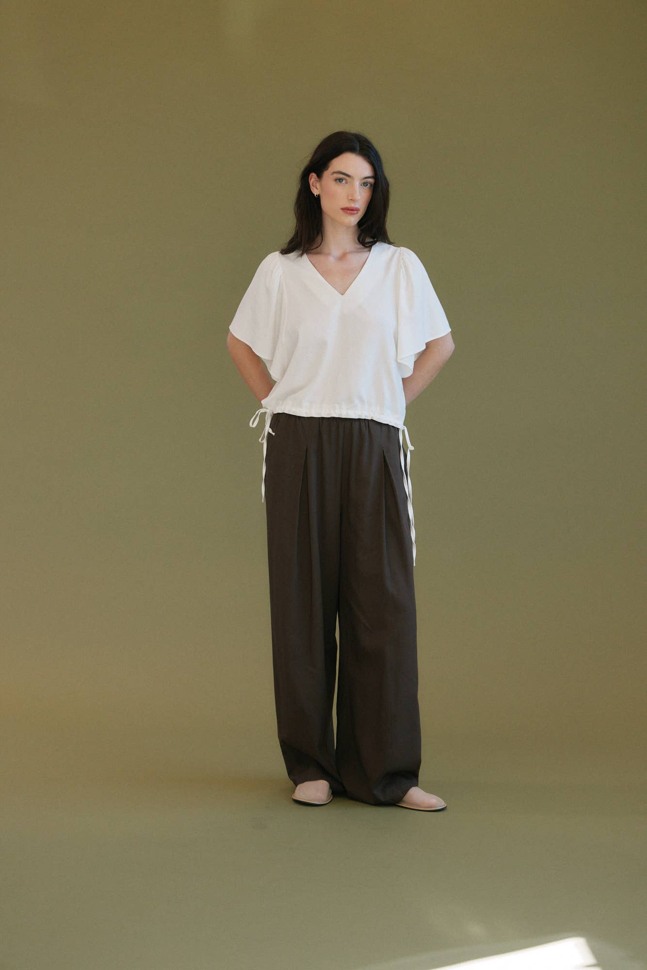DRAWSTRING LINEN BLEND BLOUSE