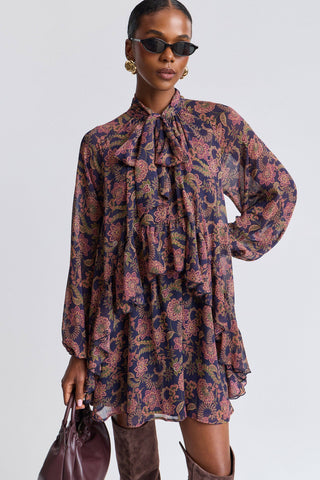 Paisley Chiffon Ruffle Mini Dress