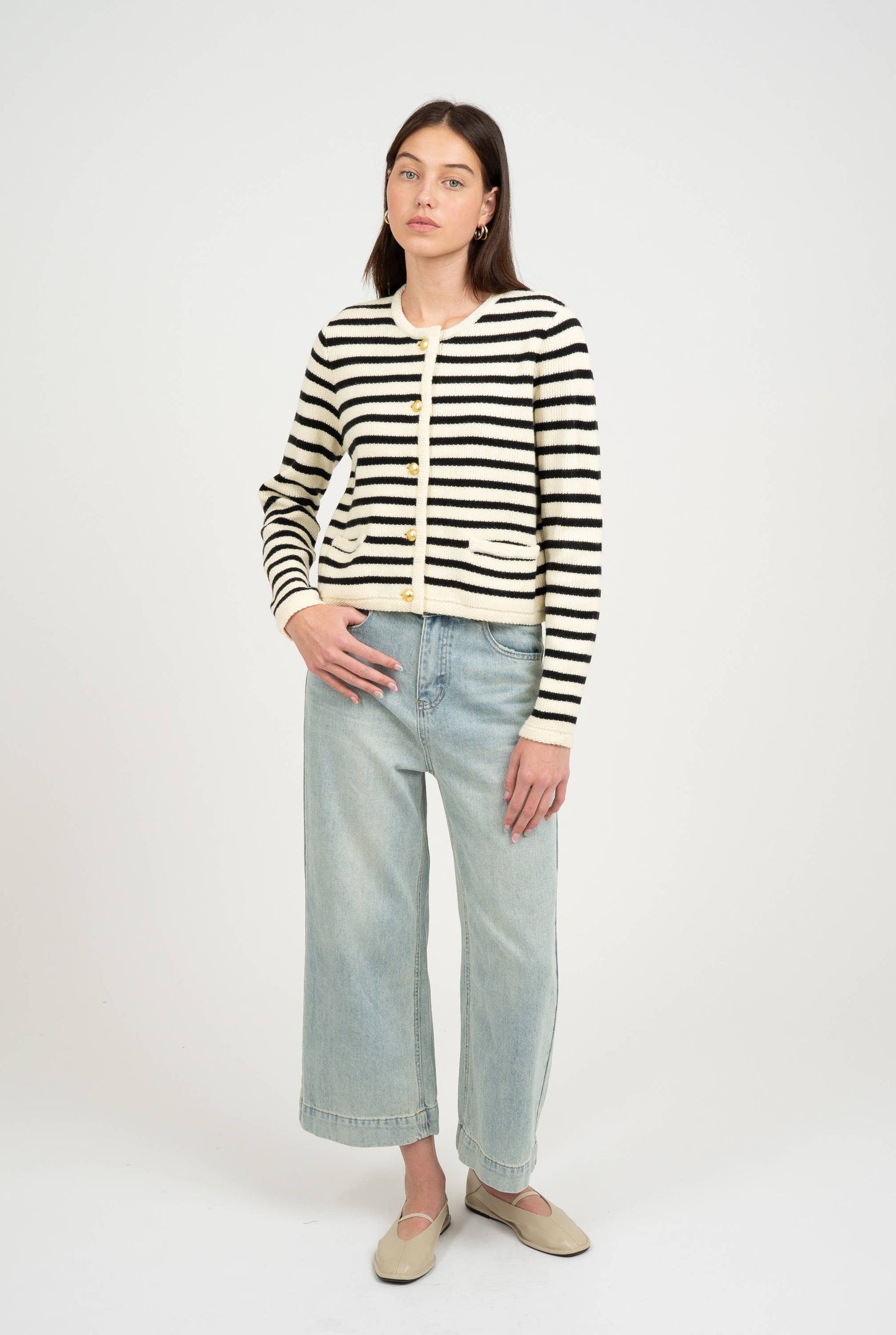 BUTTON UP STRIPED SWEATER CARDIGAN