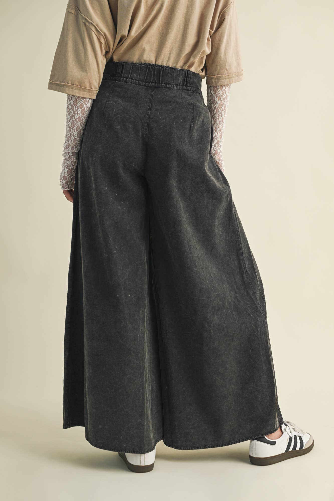 Olive Pintuck Wide Leg Pants
