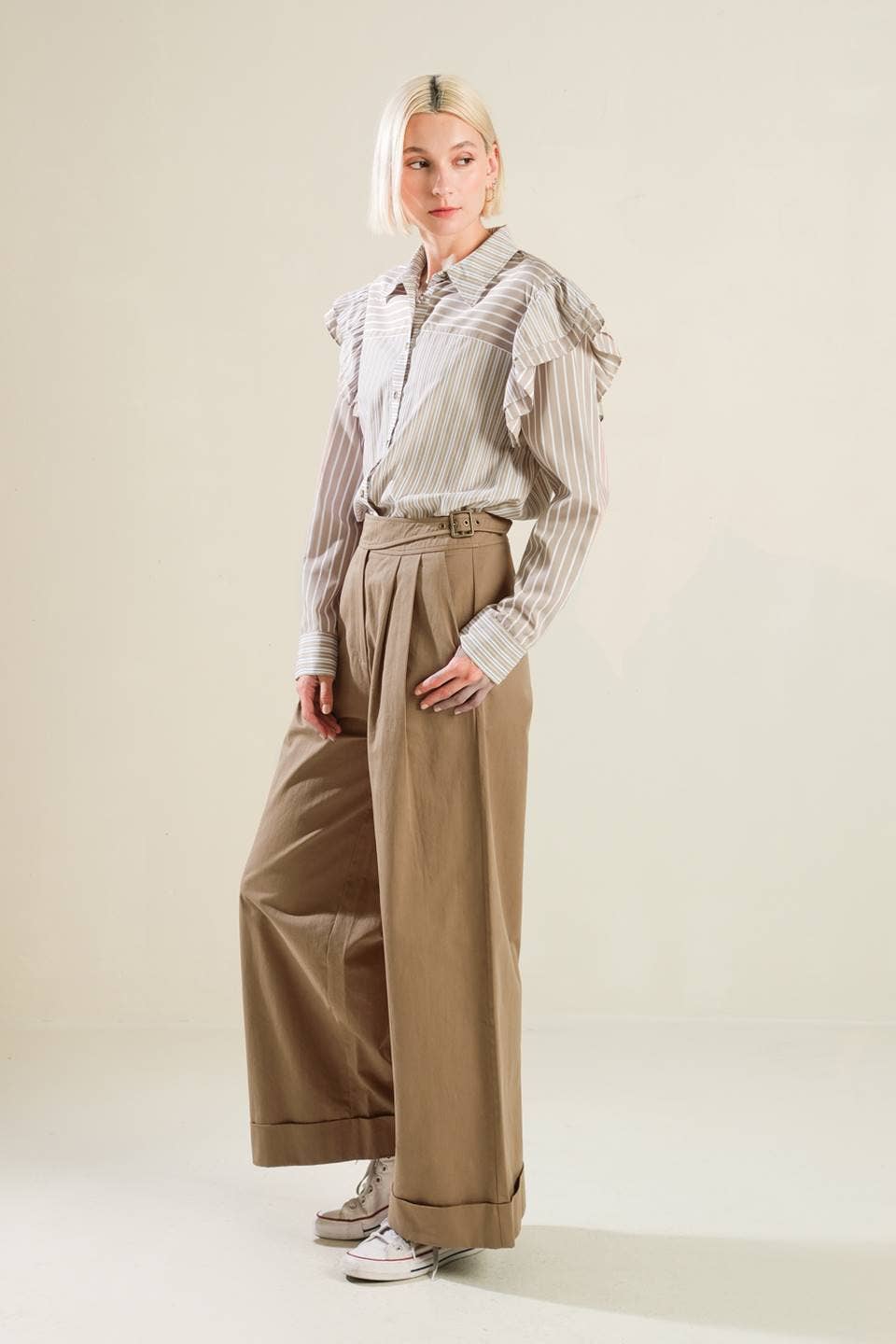 Taupe Striped Top