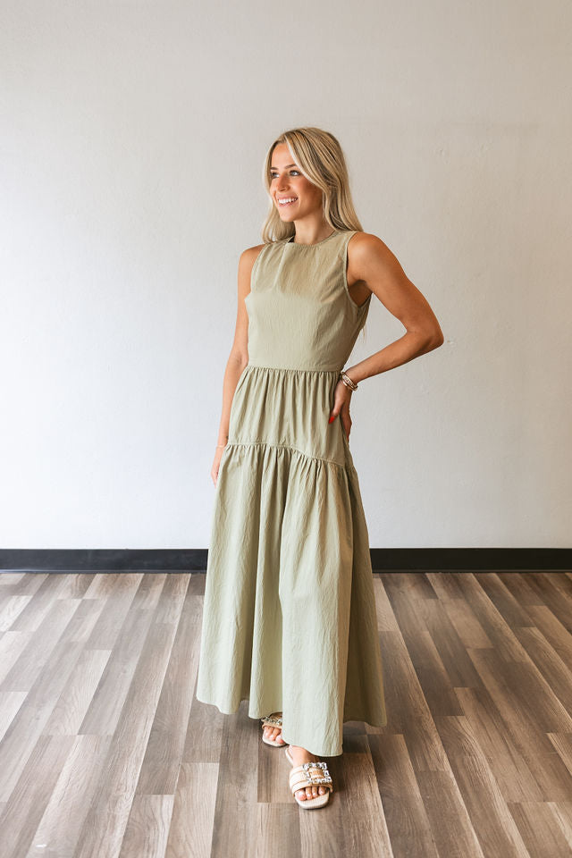 Sleeveless Tiered Dress w/Back Ruched Detail