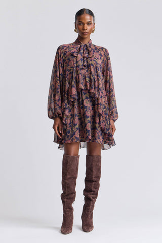 Paisley Chiffon Ruffle Mini Dress