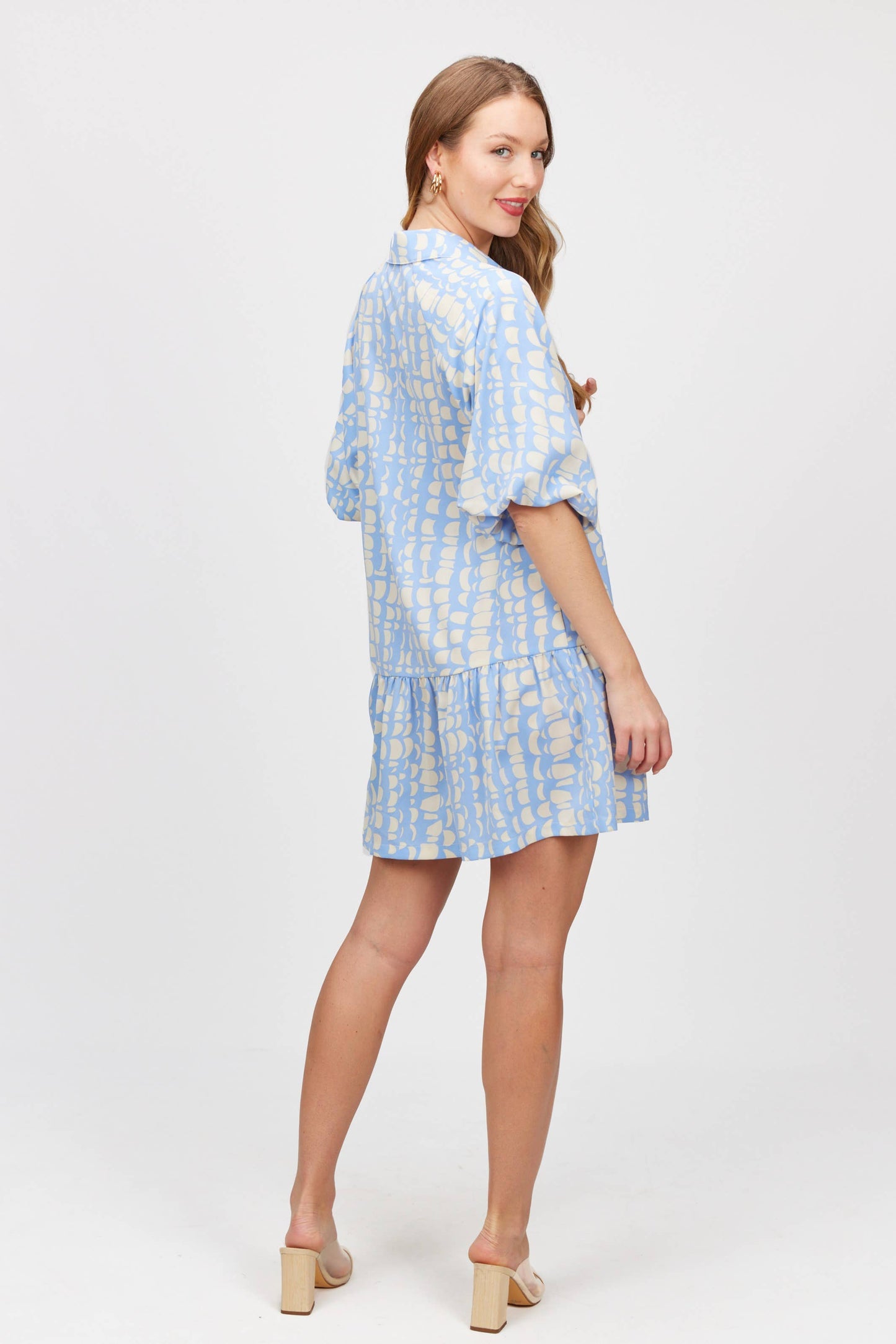 Geometric Print Puff Sleeve Dress