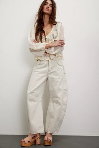Free People Good Luck Mid-Rise Barrel - Milk