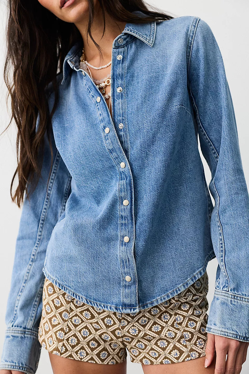 Benny Slim Denim Button Down Top