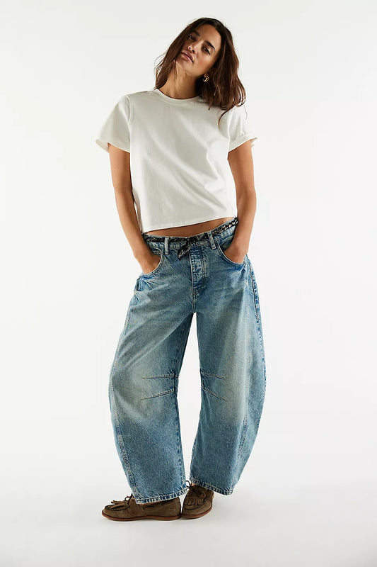 Free People Good Luck Mid-Rise Barrel Jean - Ultra Light Beam