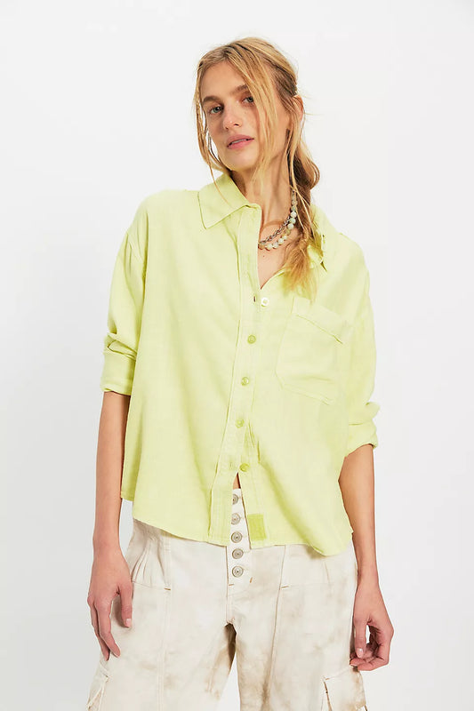 Free People Laurel Linen Button Down - Early Bloomer