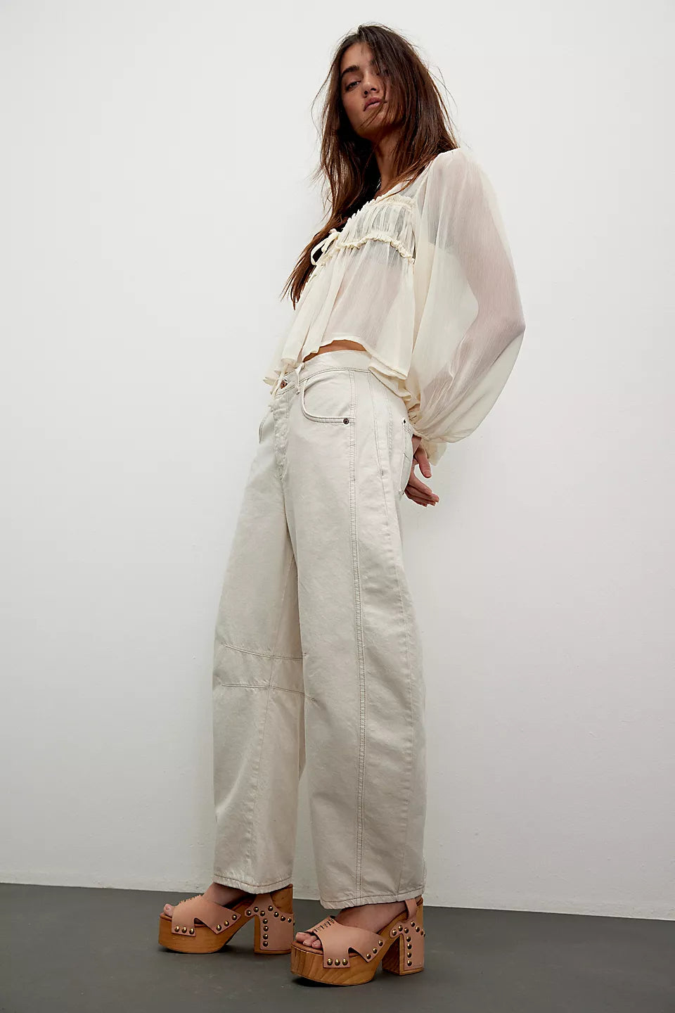 Free People Good Luck Mid-Rise Barrel - Milk