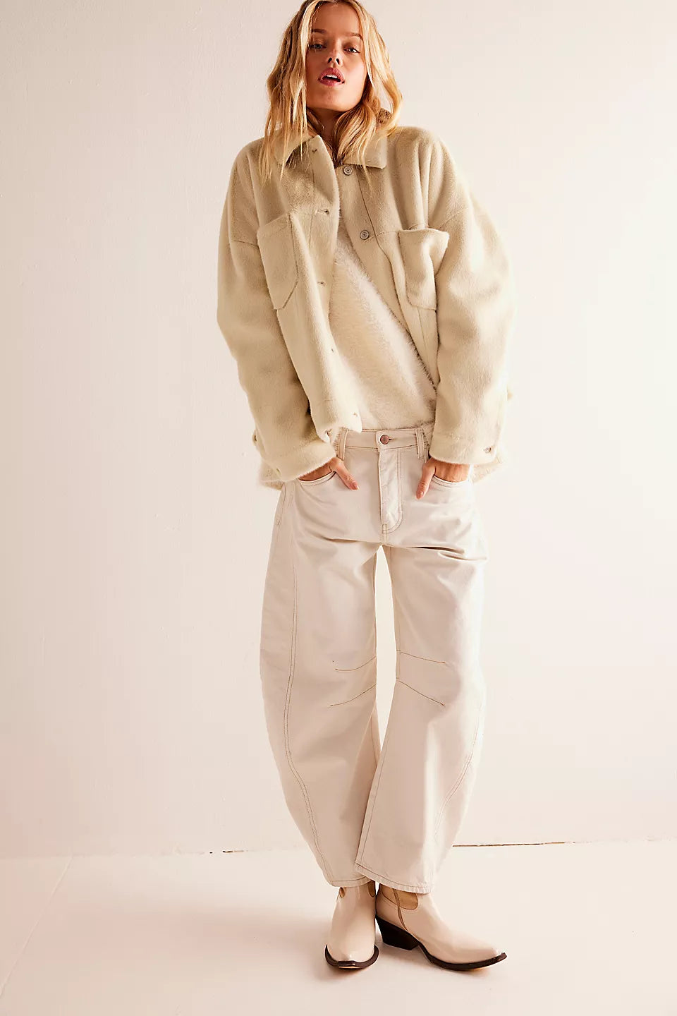 Free People Good Luck Mid-Rise Barrel - Milk